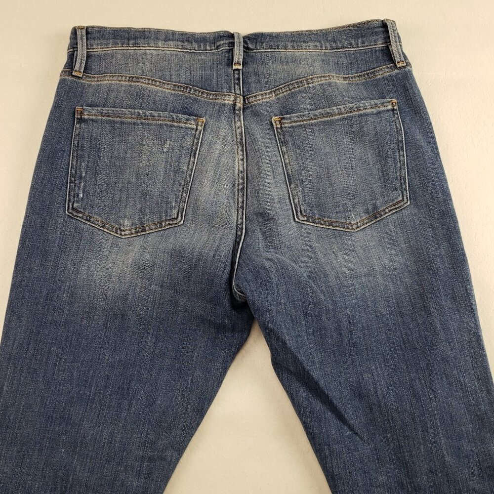 Frame Le Beau Straight Jean Womens 28 Blue Medium Wash Distress Ankle High Rise - Picture 5 of 11